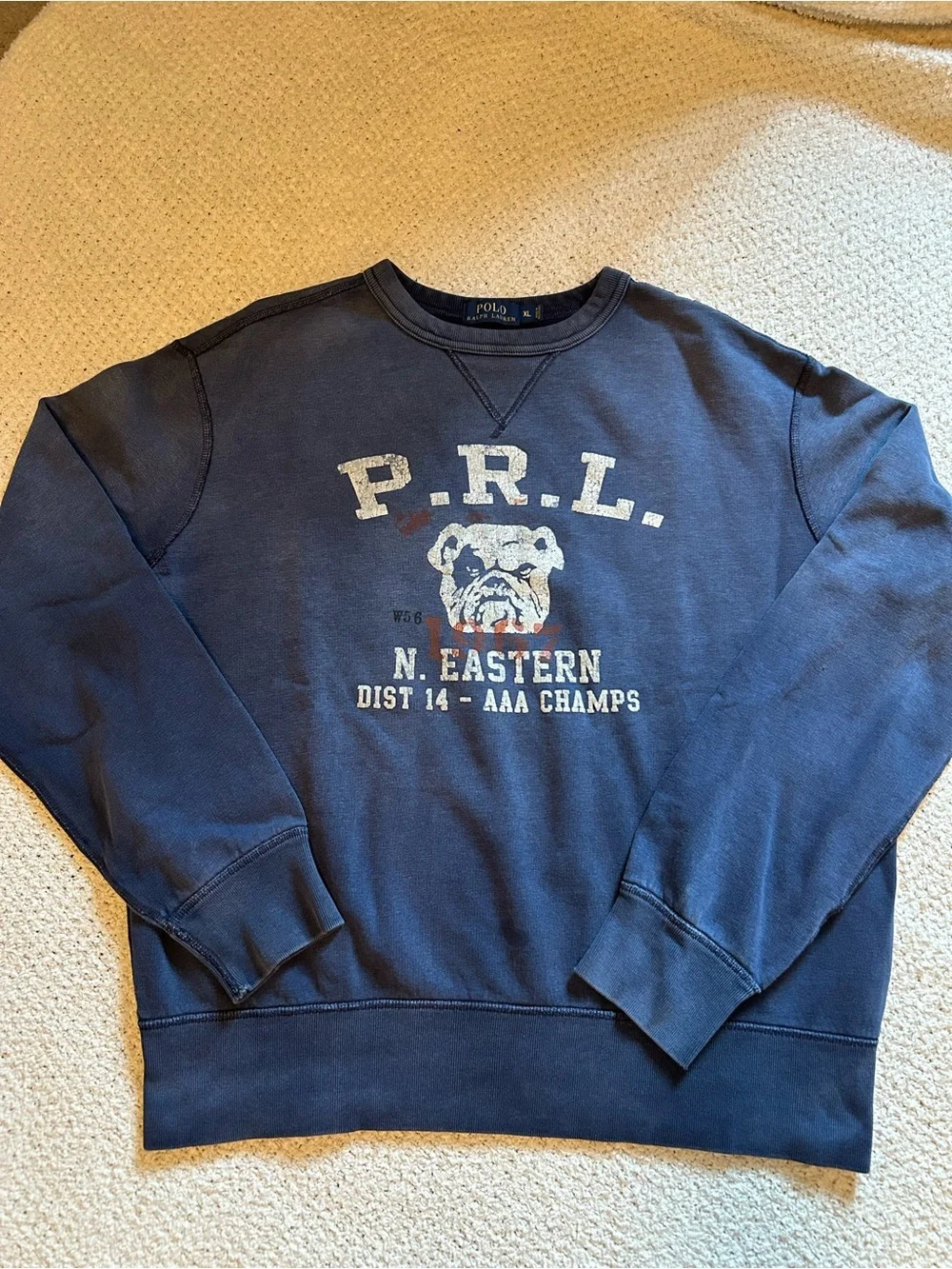 XL Vintage Polo Ralph Lauren Bulldog Sweatshirt P.R.L N. Eastern Dist 14 Champs